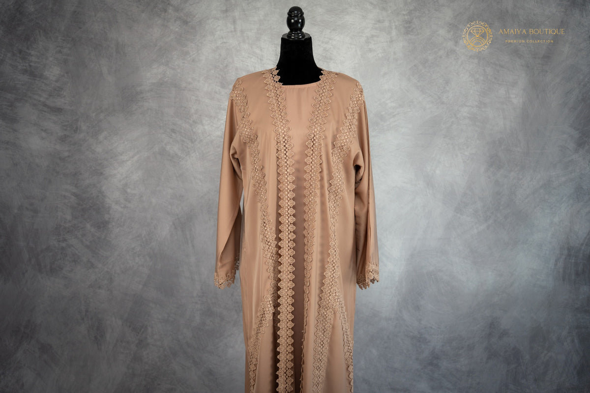 Tuscan Beige Lace Abaya