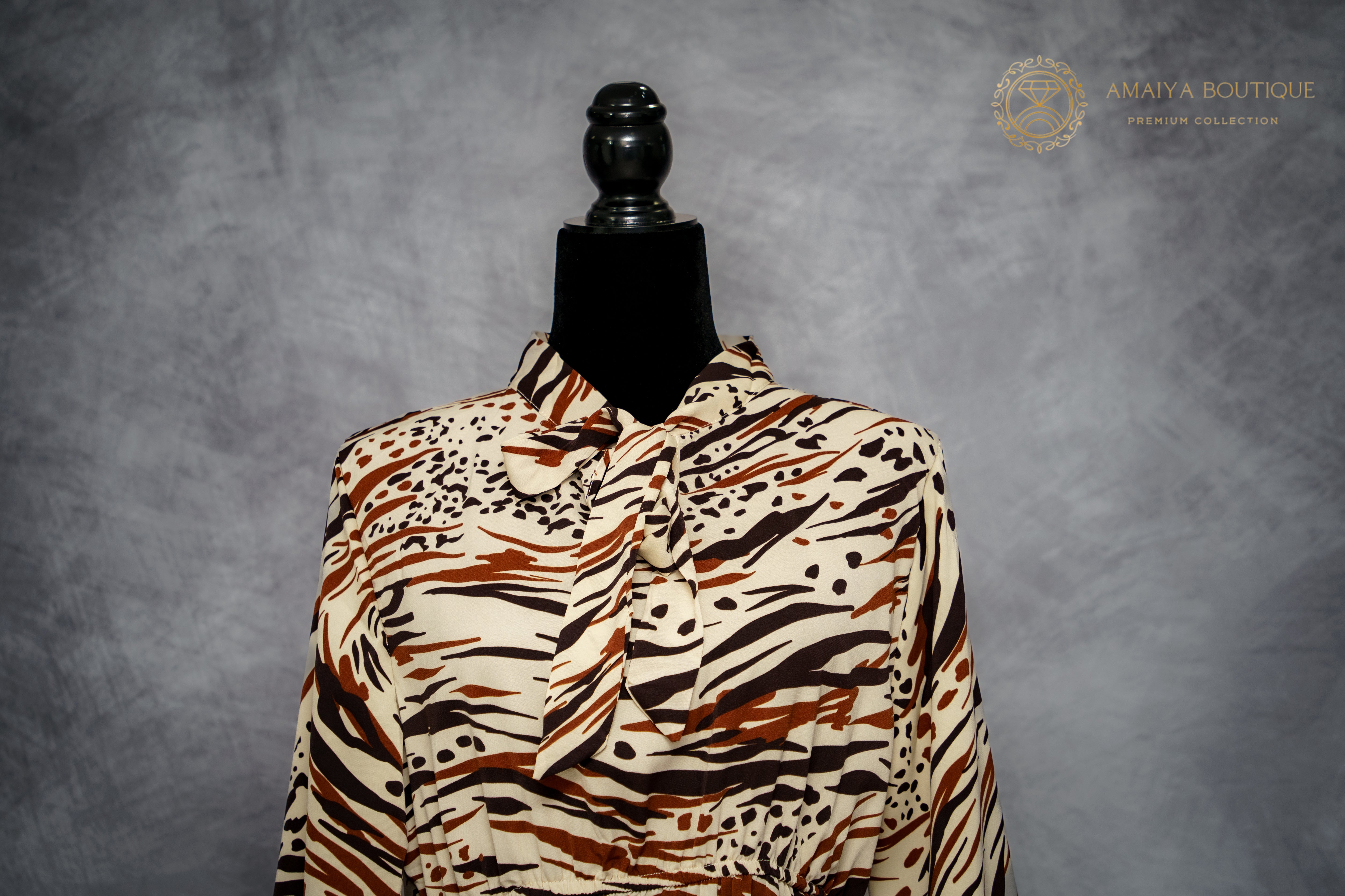 Linen Long Dress – Black & Brown Zebra Print