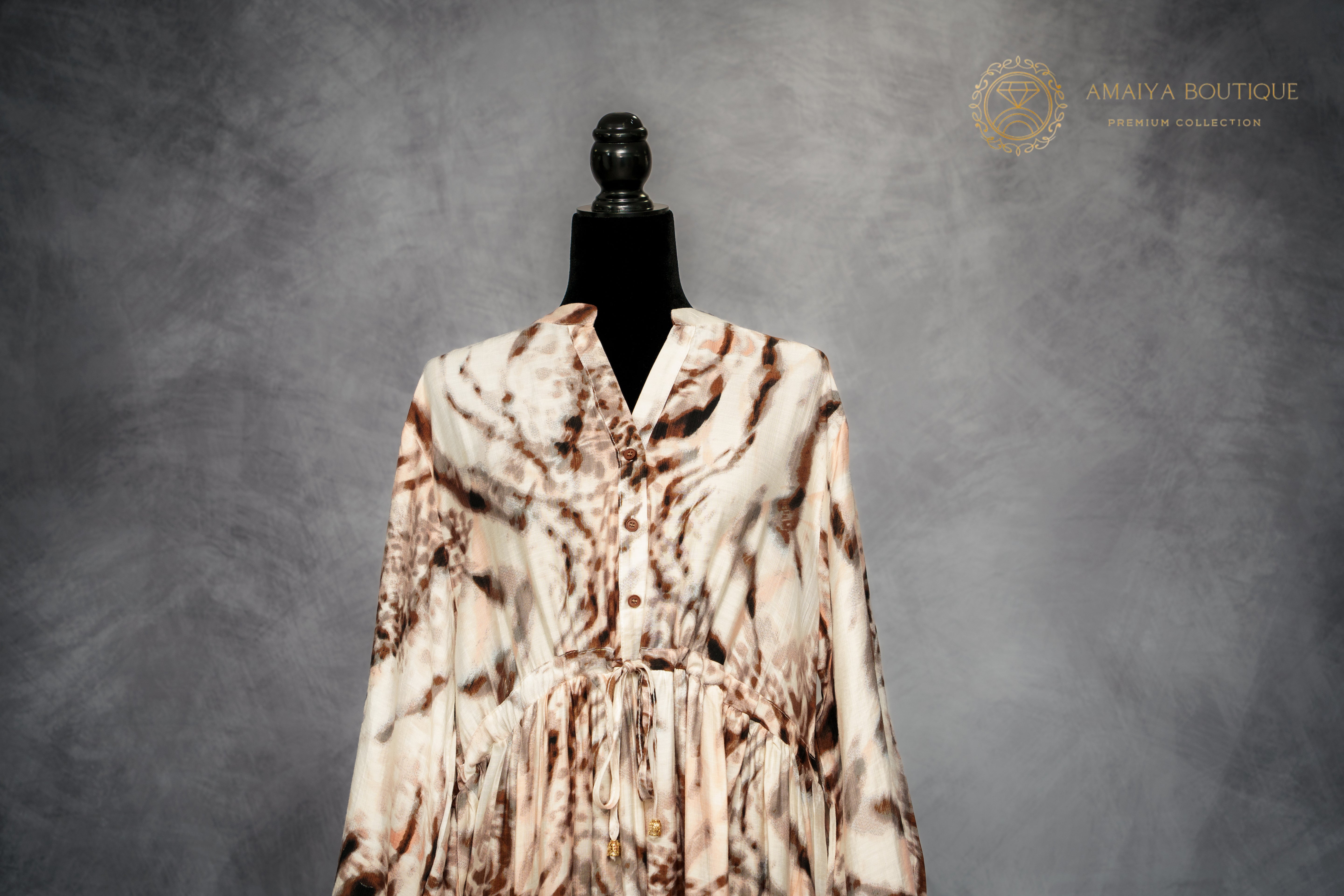 Linen Long Dress – Brown & Beige Cheetah Print