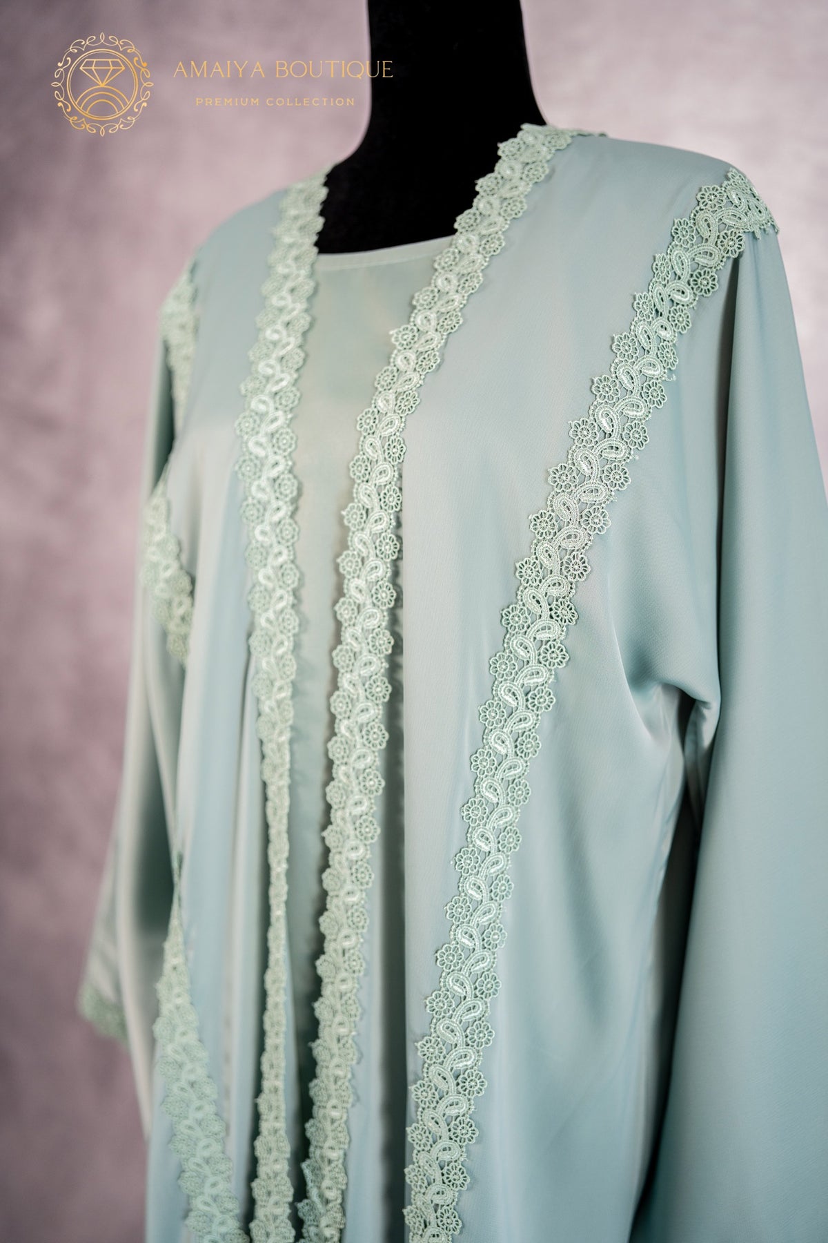 Sage Mint Lace Abaya