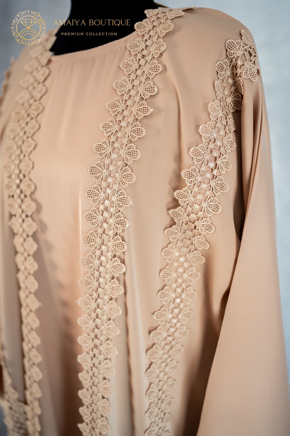 Tuscan Beige Lace Abaya
