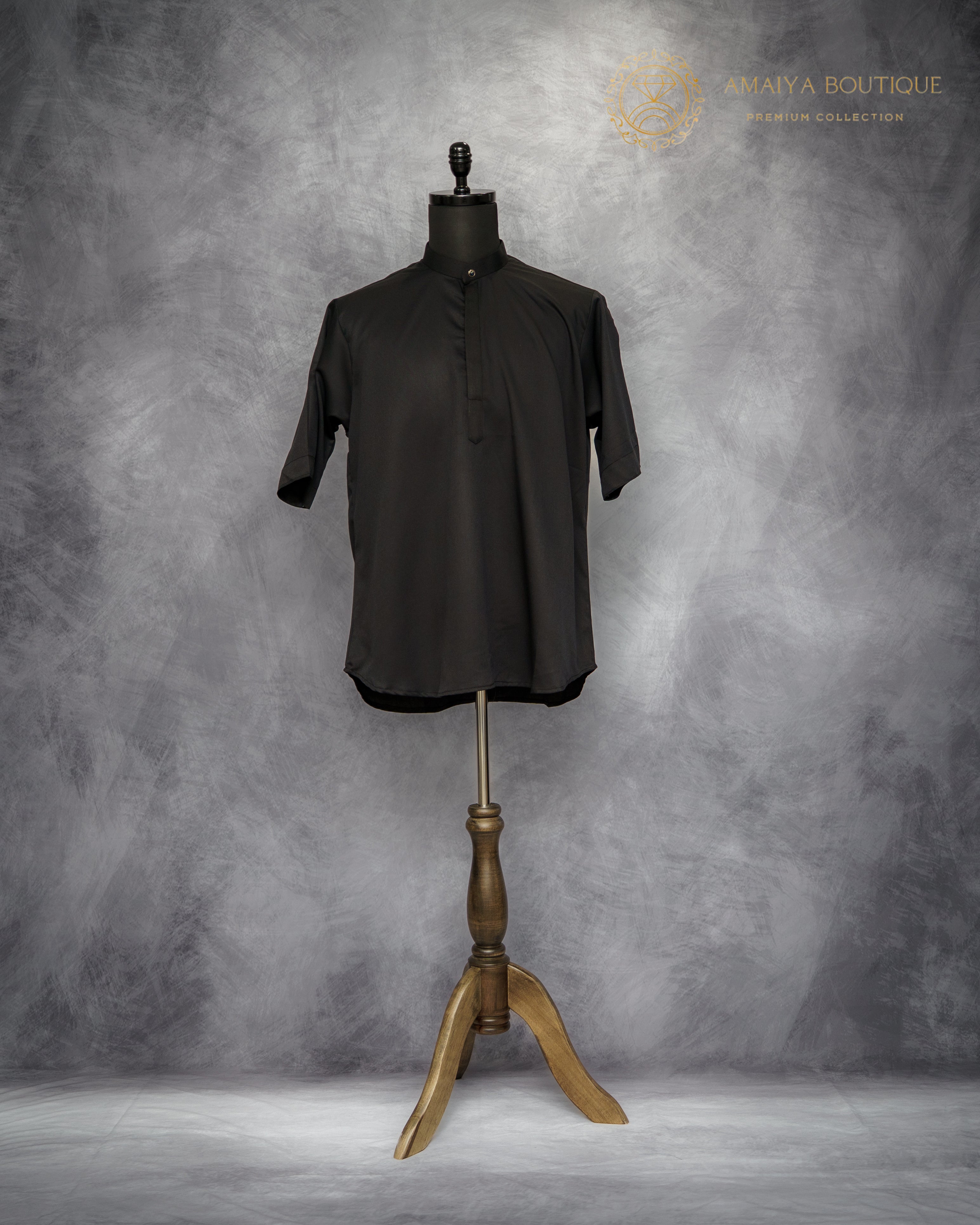 Relaxed Fit Short Sleeve Shirt-  Black