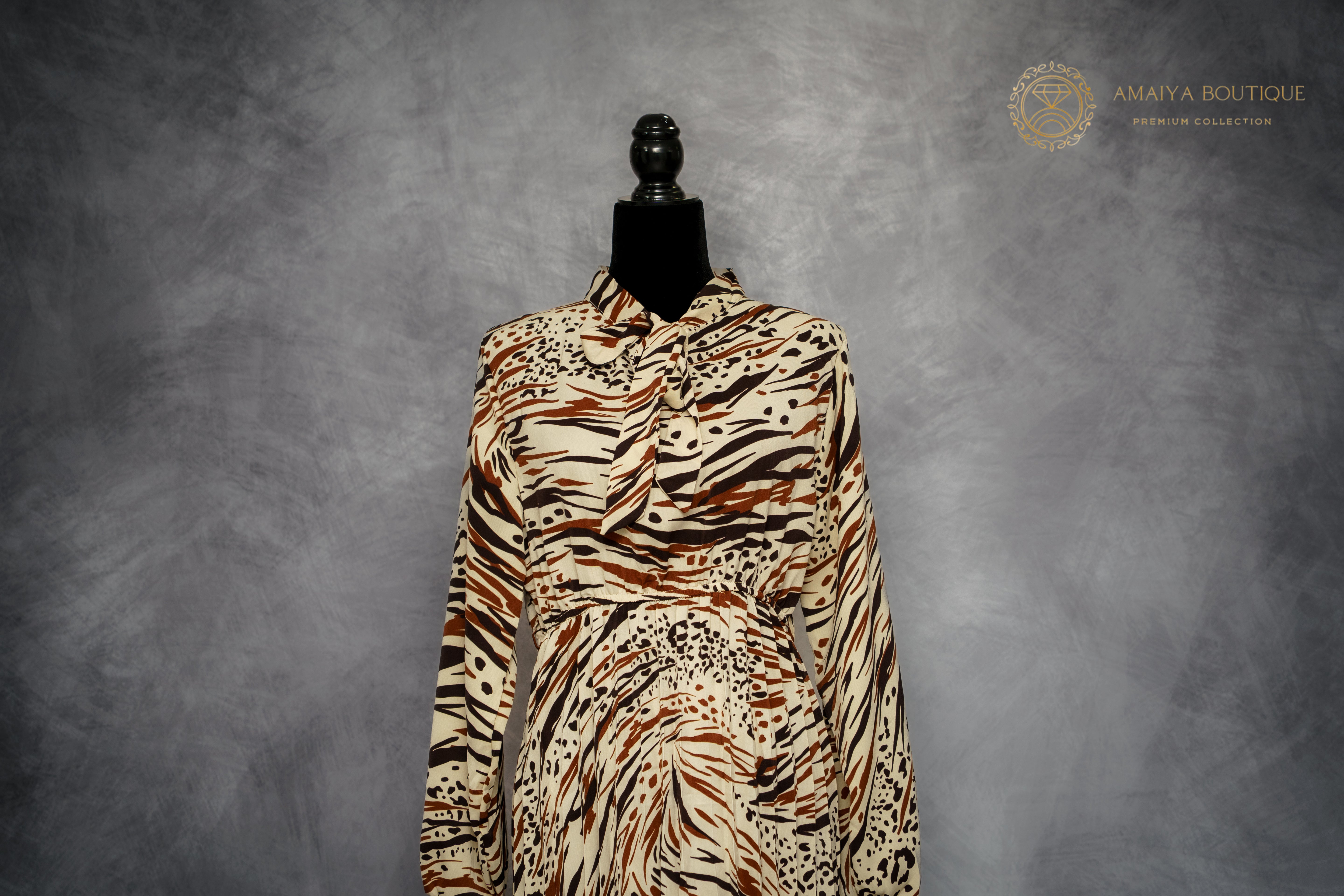 Linen Long Dress – Black & Brown Zebra Print