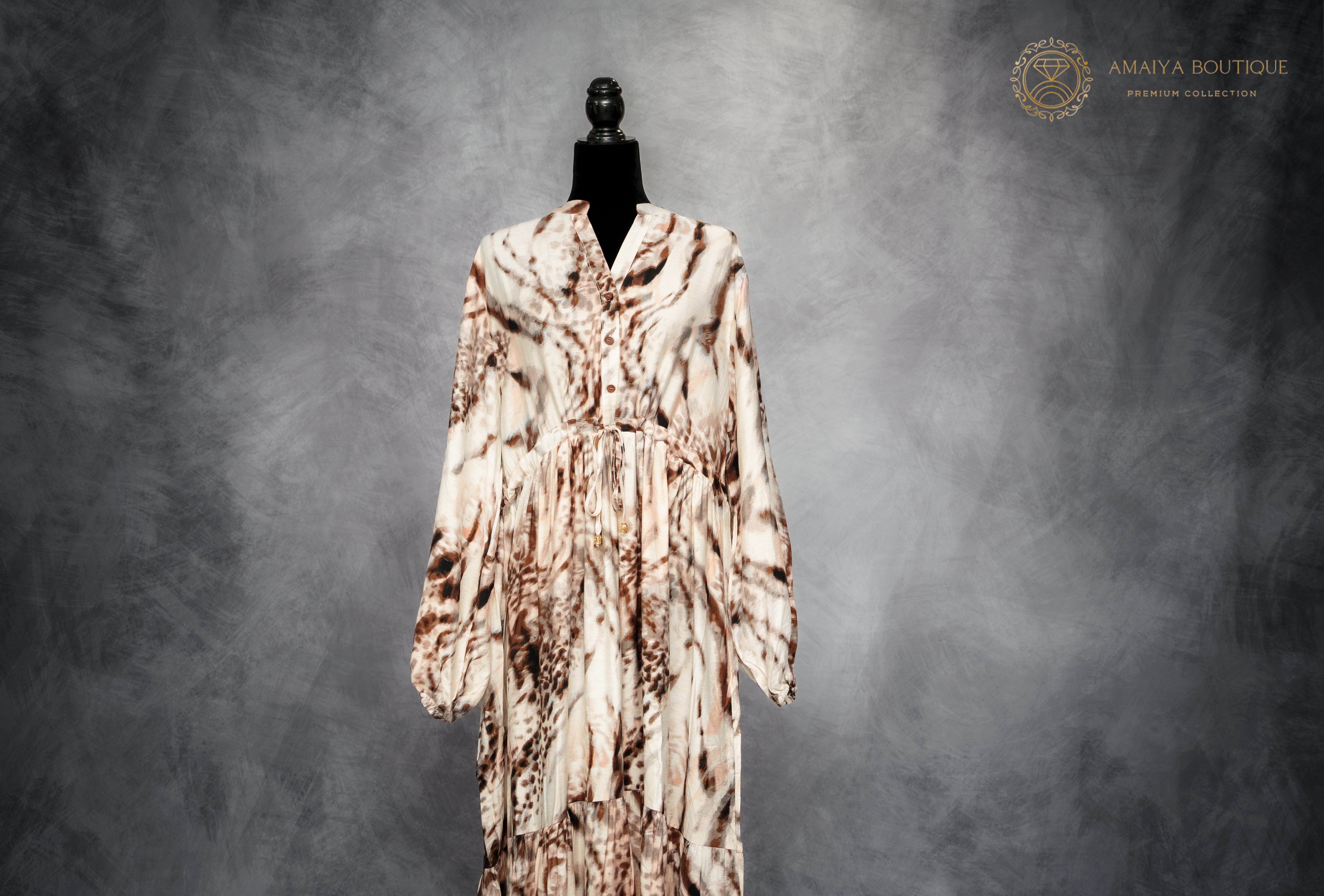 Linen Long Dress – Brown & Beige Cheetah Print