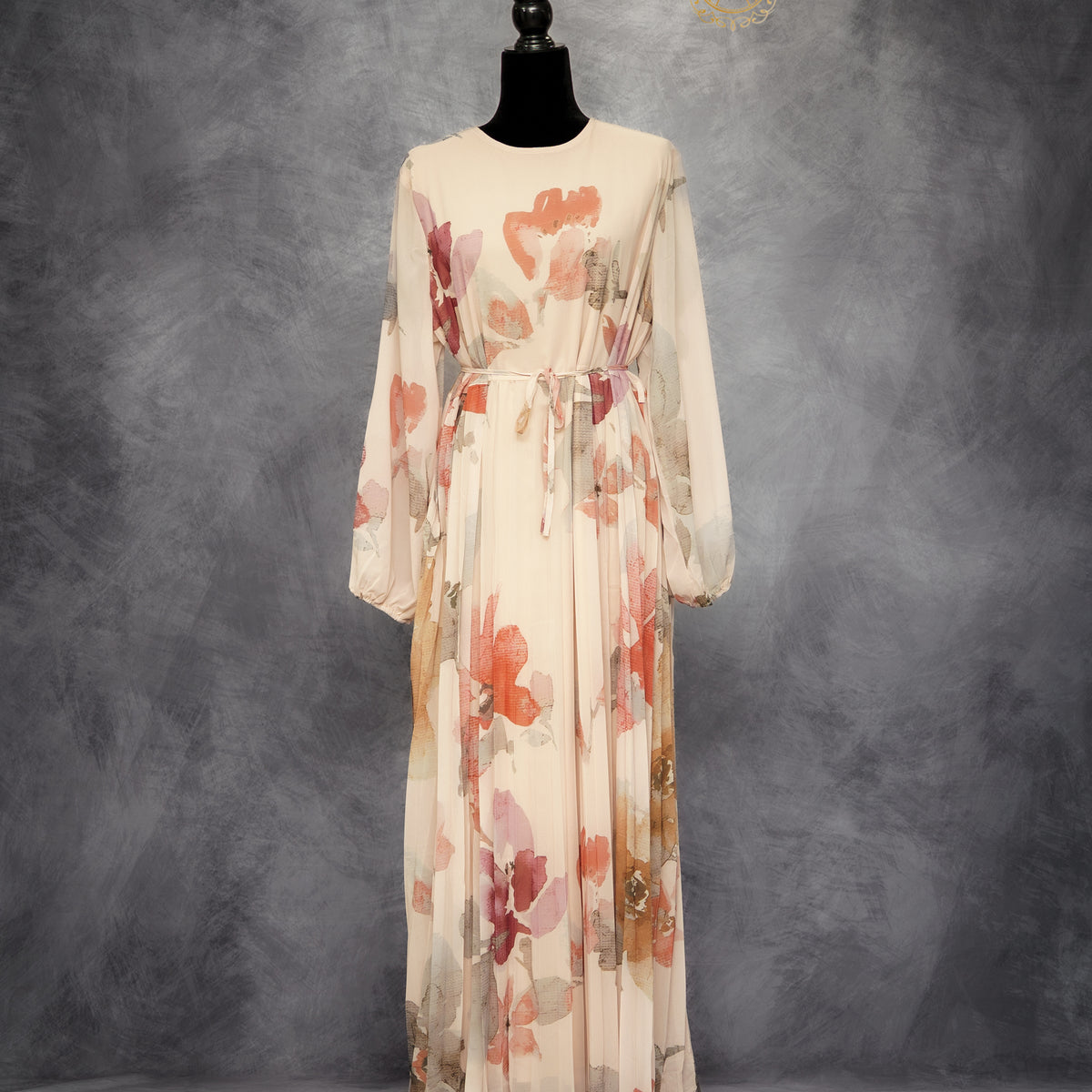 Chiffon Long Dress  Beige Floral