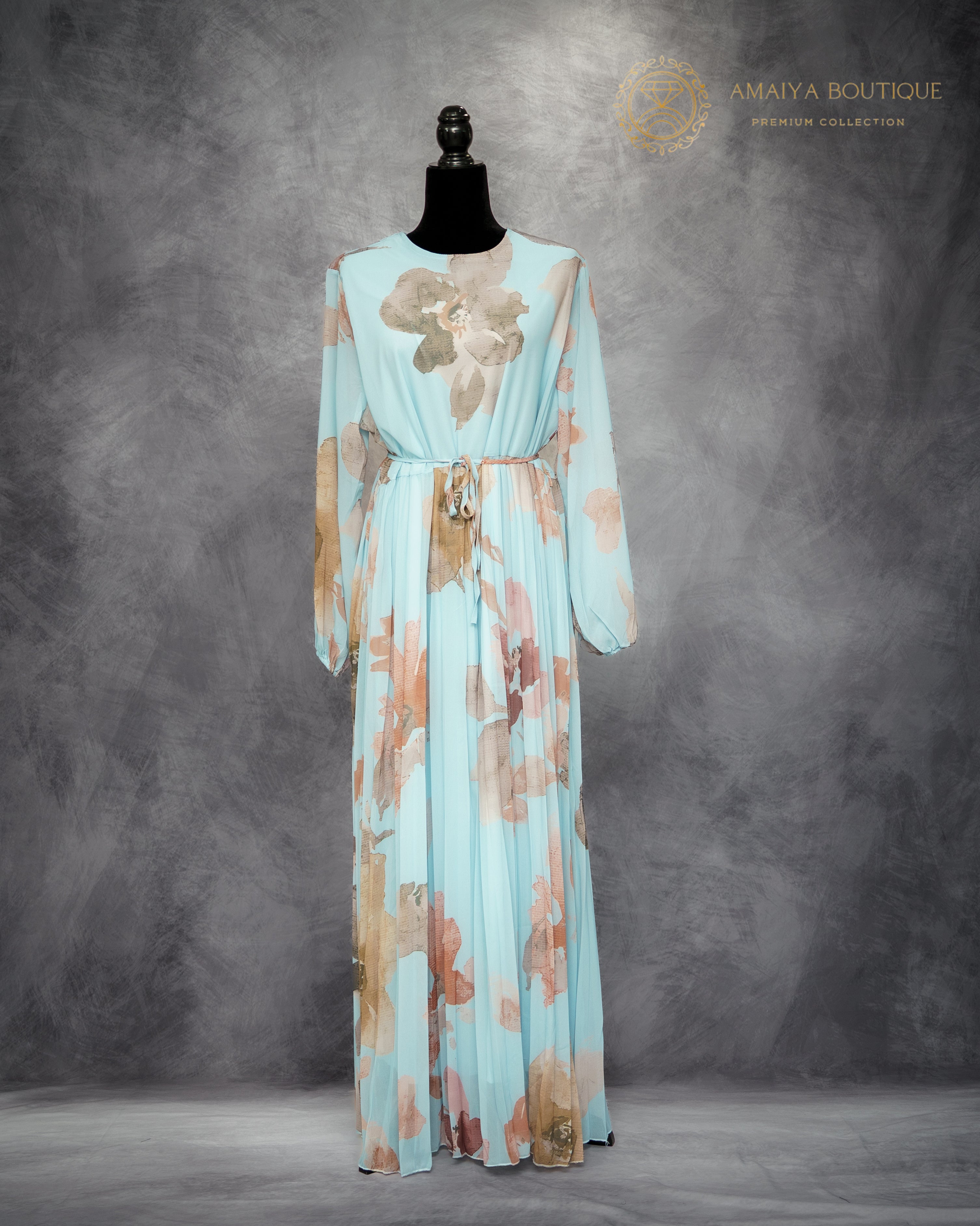 Chiffon Long Dress – Baby Blue Floral