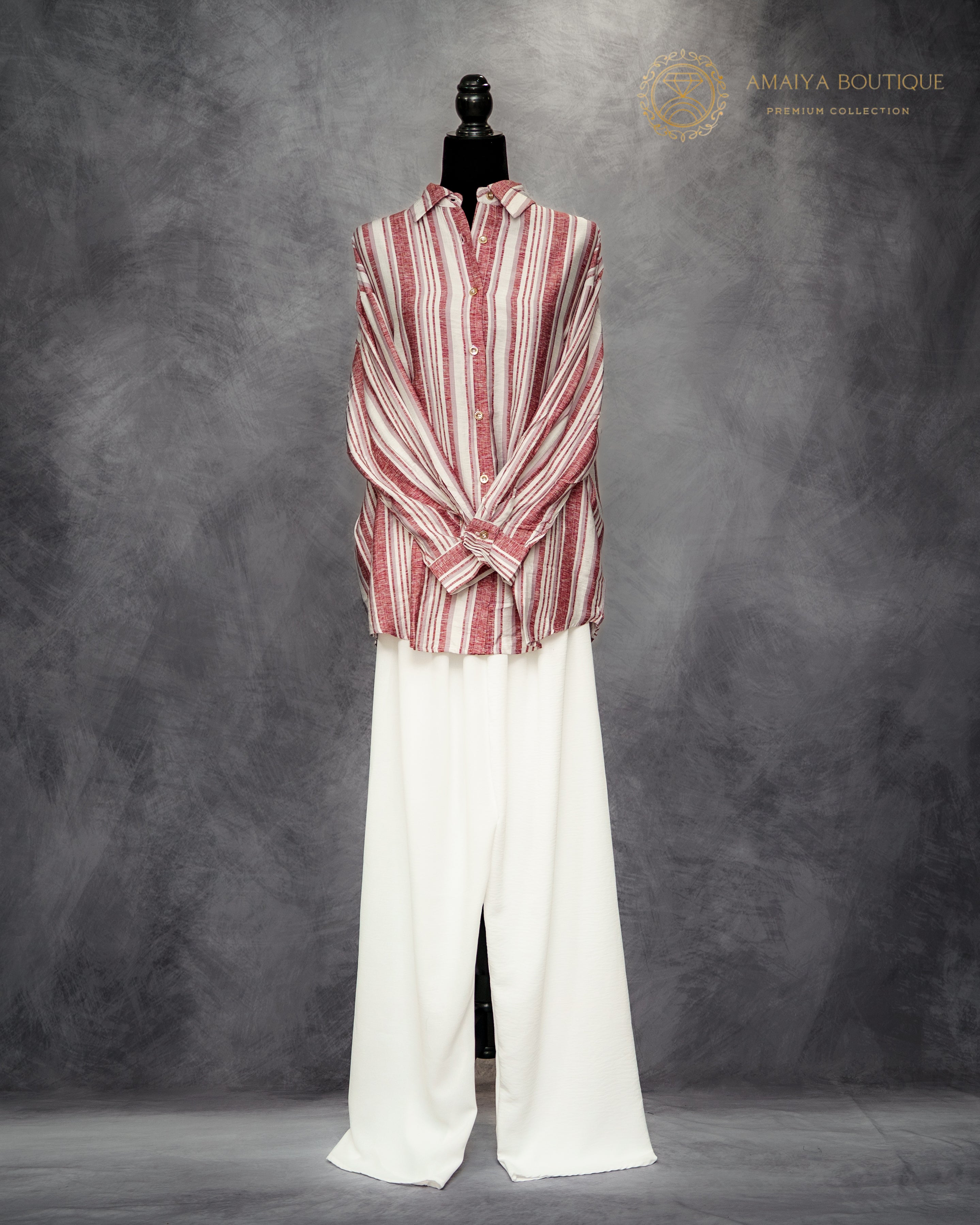 Co-ord Set - Maroon & White Stripe