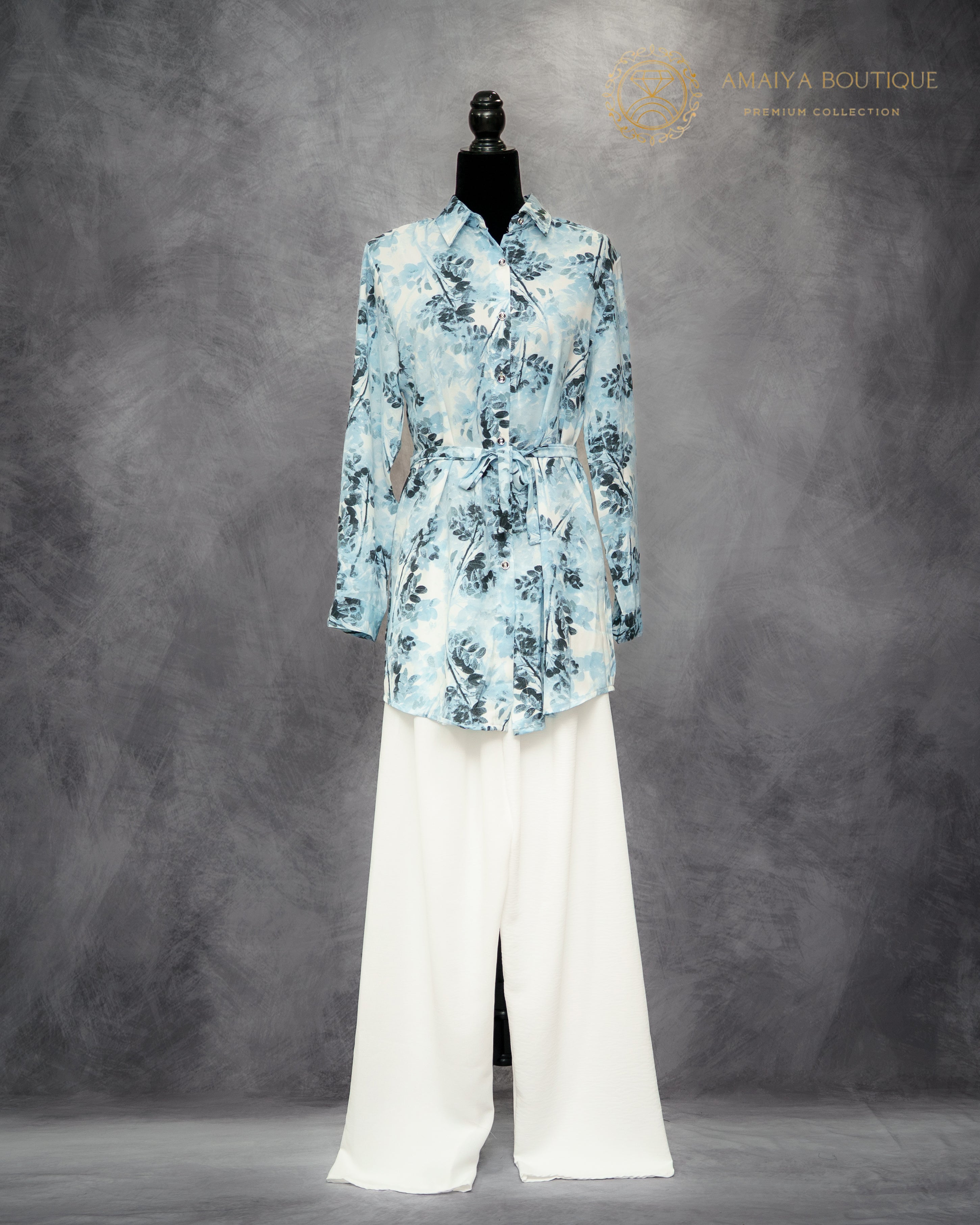 Co-ord Set - Baby Blue, White & Black Floral