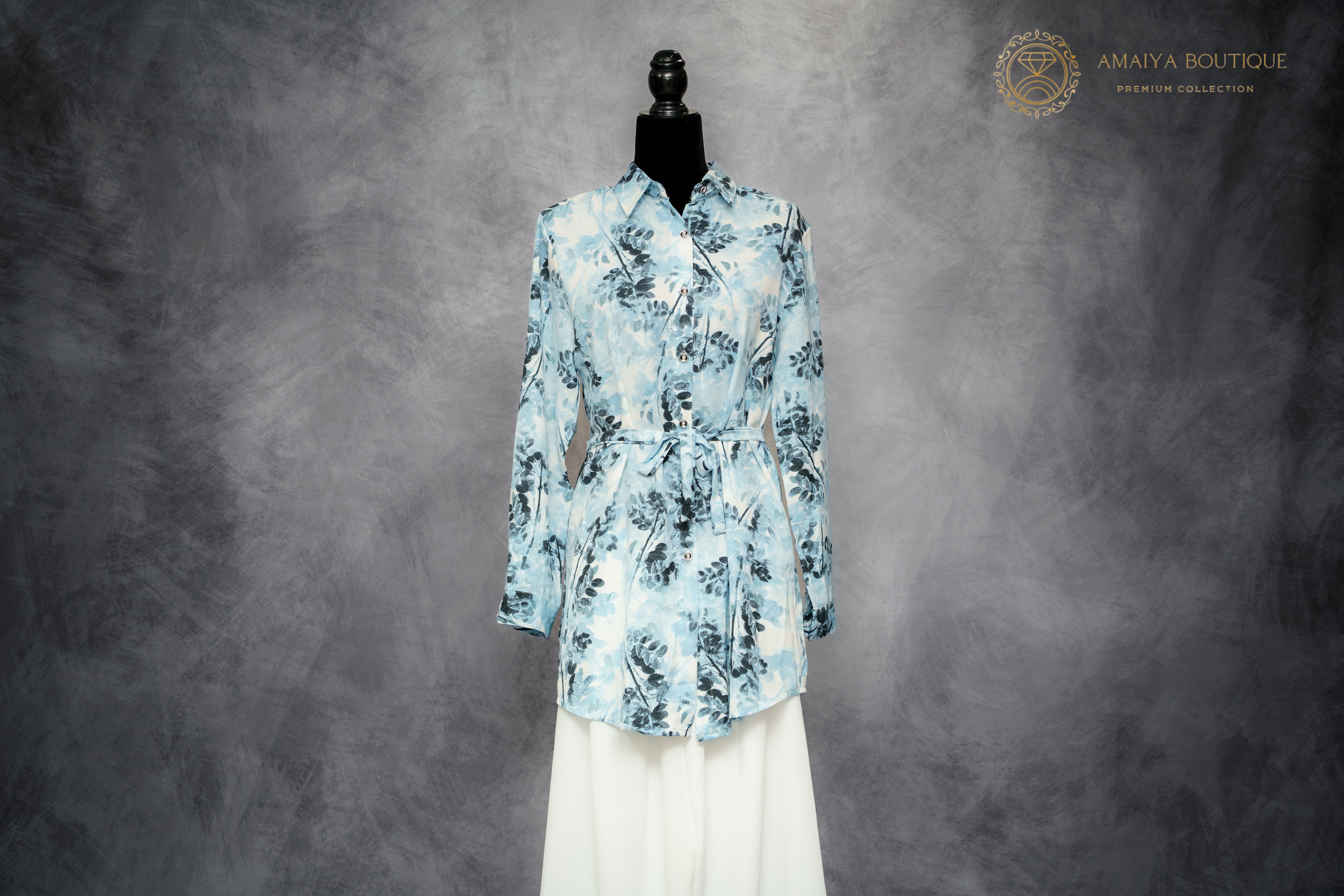 Co-ord Set - Baby Blue, White & Black Floral